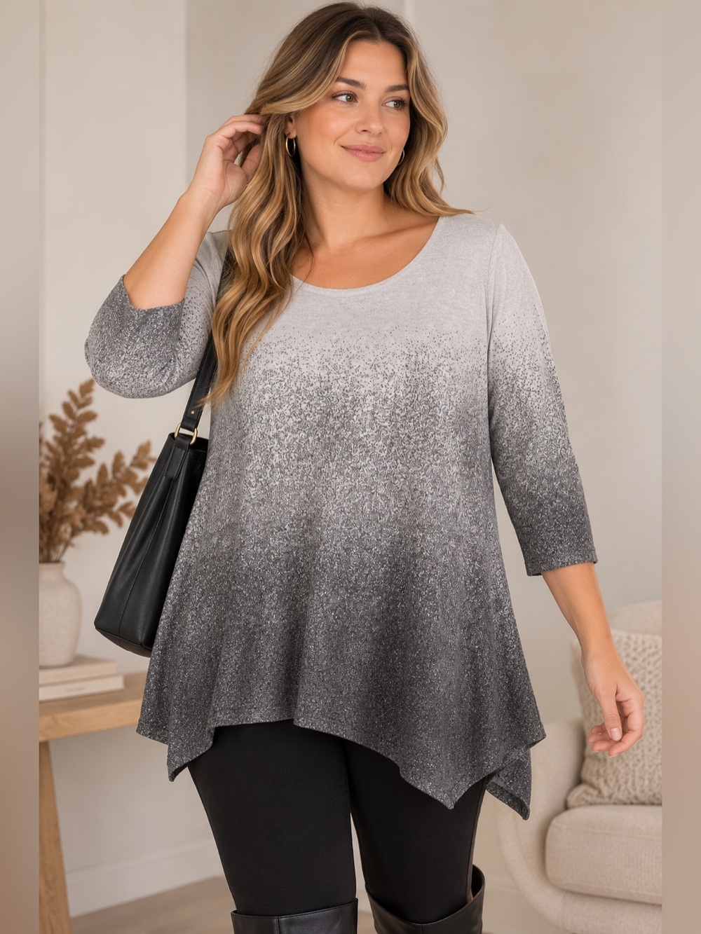 Simply Vera Vera Wang XL Gray Ombre Metallic Tunic Fall Top